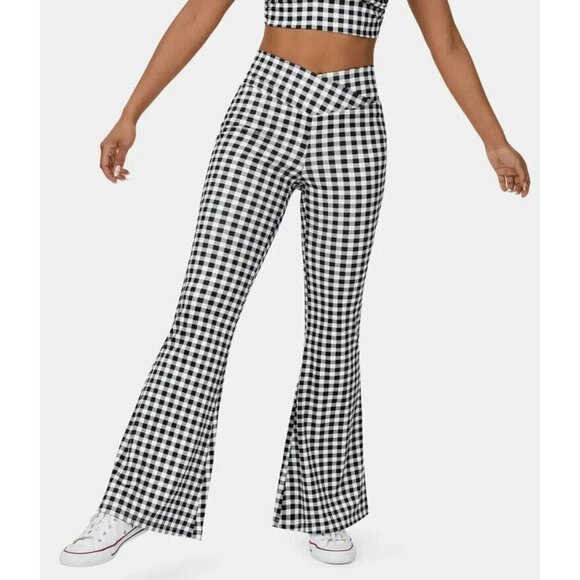 HALARA High Waisted Crossover Vintage Plaid Casual Super Flare Pants Plaid Small - Picture 1 of 8